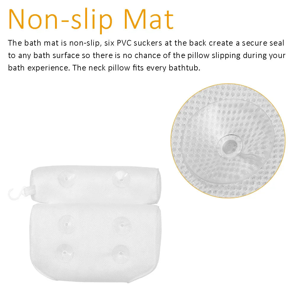 3D Mesh Bath Pillow - Soft Waterproof SPA Headrest Bathtub Pillow Backrest with Suction Cup