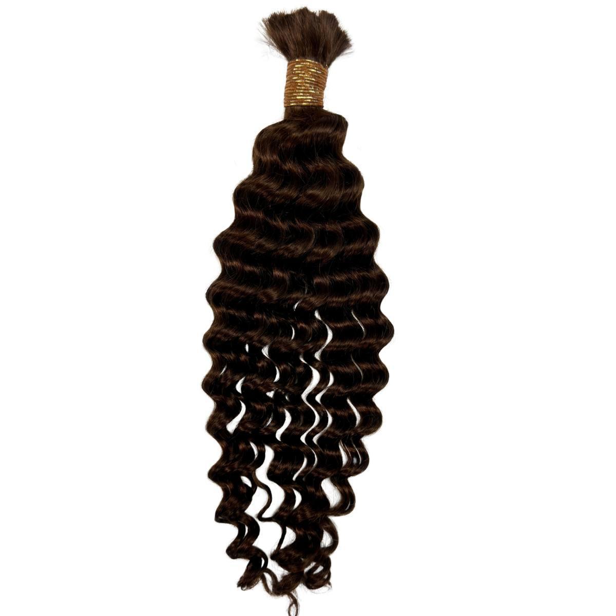 Private Label - Medium Brown Deep Wave Color 4 Bulk 100% Human Braiding Hair