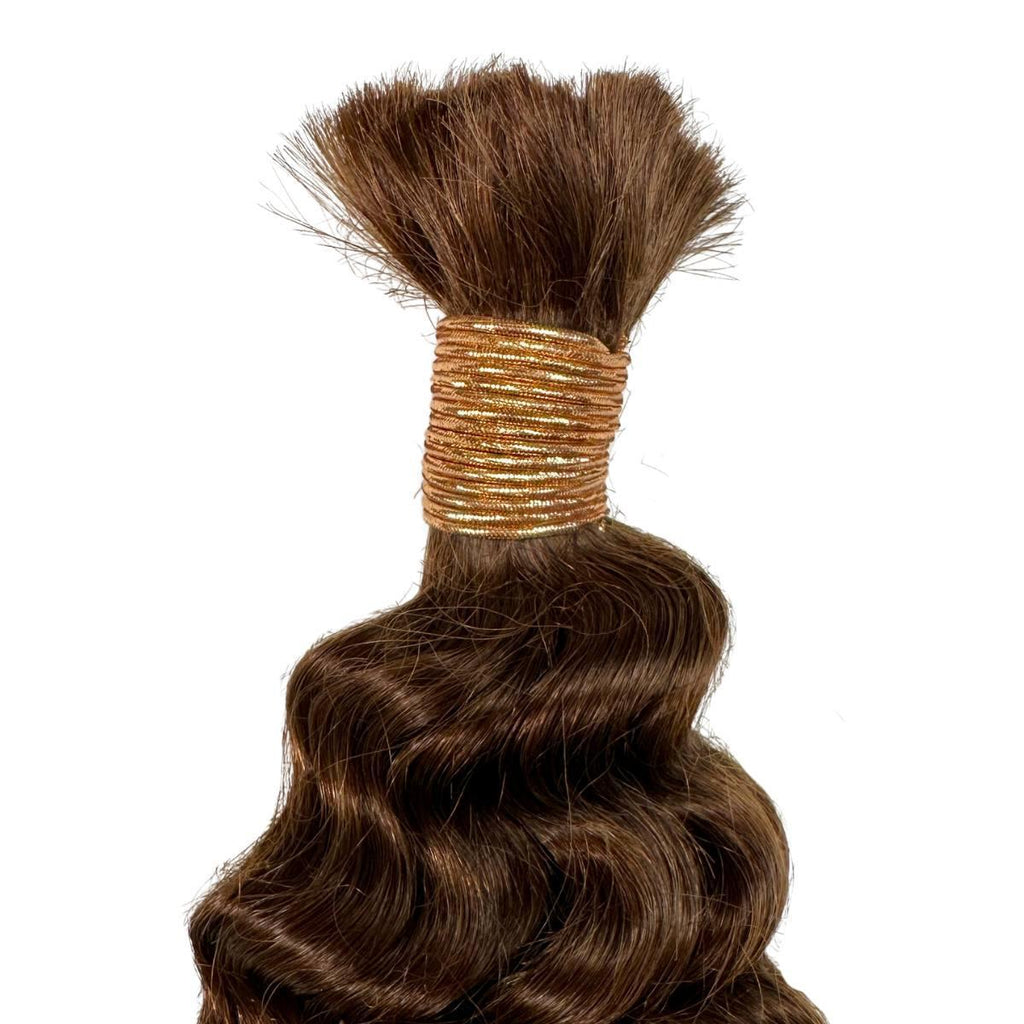 Private Label - Medium Brown Deep Wave Color 4 Bulk 100% Human Braiding Hair
