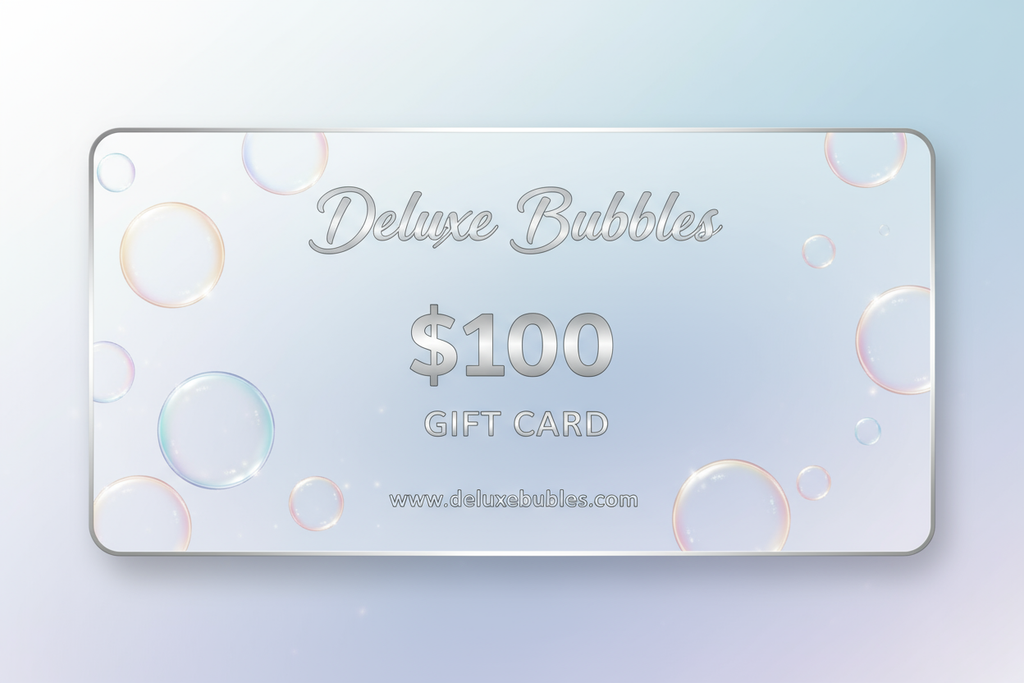 Deluxe Bubbles $100 Gift Card with my website at the bottom