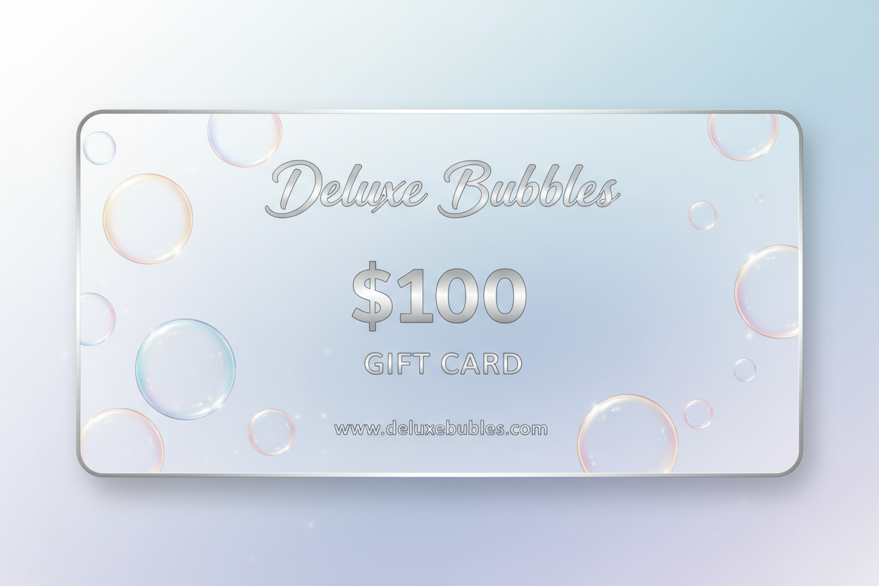 Deluxe Bubbles $100 Gift Card with my website at the bottom