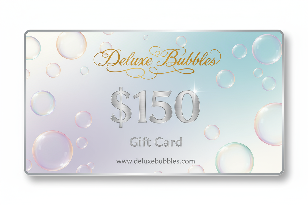 Deluxe Bubbles $150 gift card with my website at the bottom