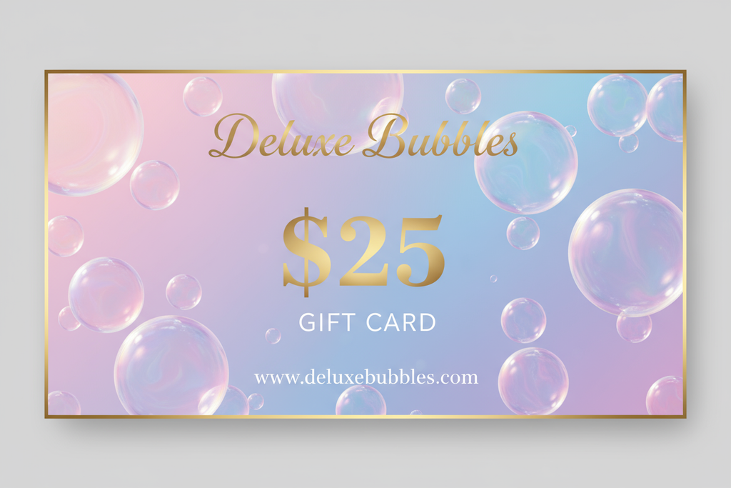 Deluxe Bubbles $25 gift card with my website at the bottom